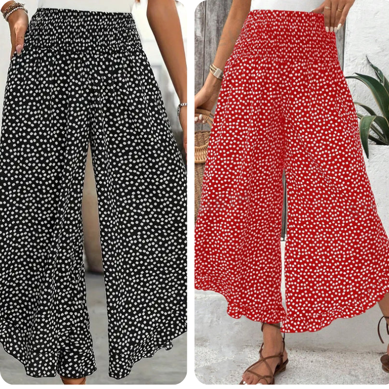 đ„ 50 % rabatt idag! Flödande dambyxor med hög midja och vida ben â smalande, bekvĂ€ma och eleganta