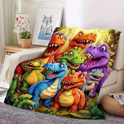 🎁 Søt smilende dinosaur HD digitaltrykt flanellteppe