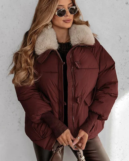 🔥Heta erbjudanden - Snygg kort dunjacka med fluffig krage för kvinnor