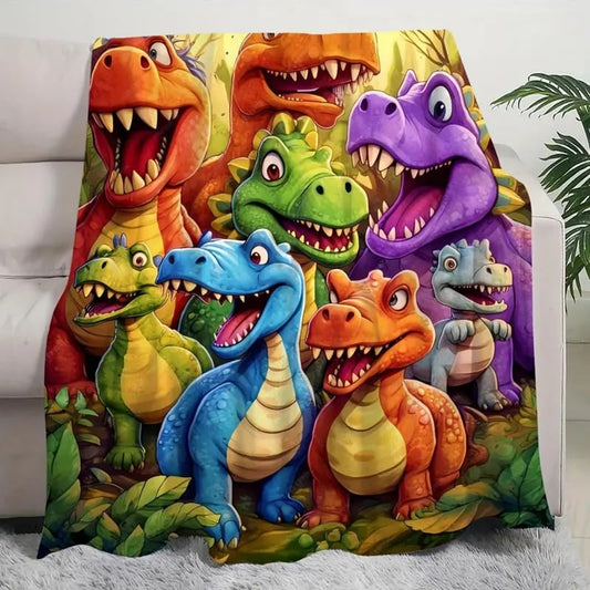 🎁 Søt smilende dinosaur HD digitaltrykt flanellteppe