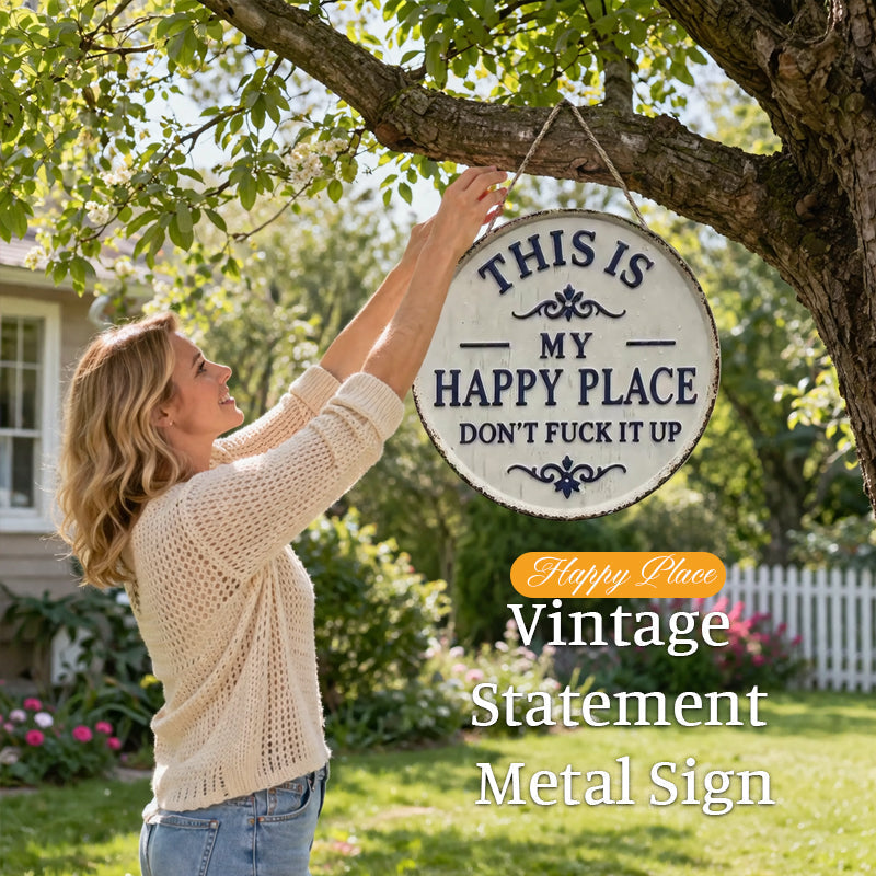 ✨Happy Place – Vintage metallskylt med iögonfallande motiv-✨3% rabattkupongkod - FEN3