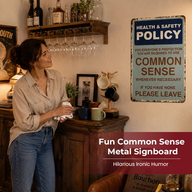😂🤘Sarkastisk "Common Sense Policy" Vintage metallskylt