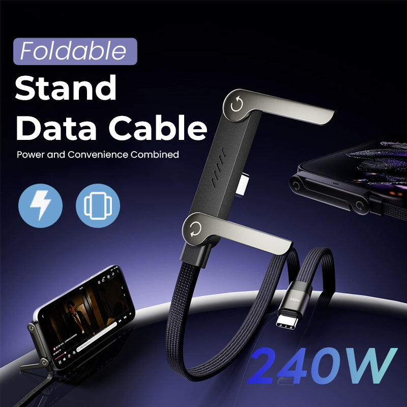 ⚡2-i-1 osynlig laddningskabel – 240W snabbladdningskabel med inbyggt telefonstativ