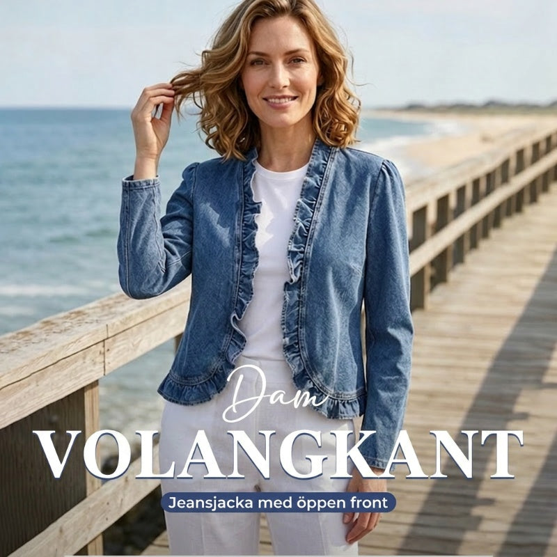 🧥 50 % RABATT NÅ! 🌸 Damedongerijakke med rysjer og åpen front – Lett og feminin – Allsidig og elegant 👗