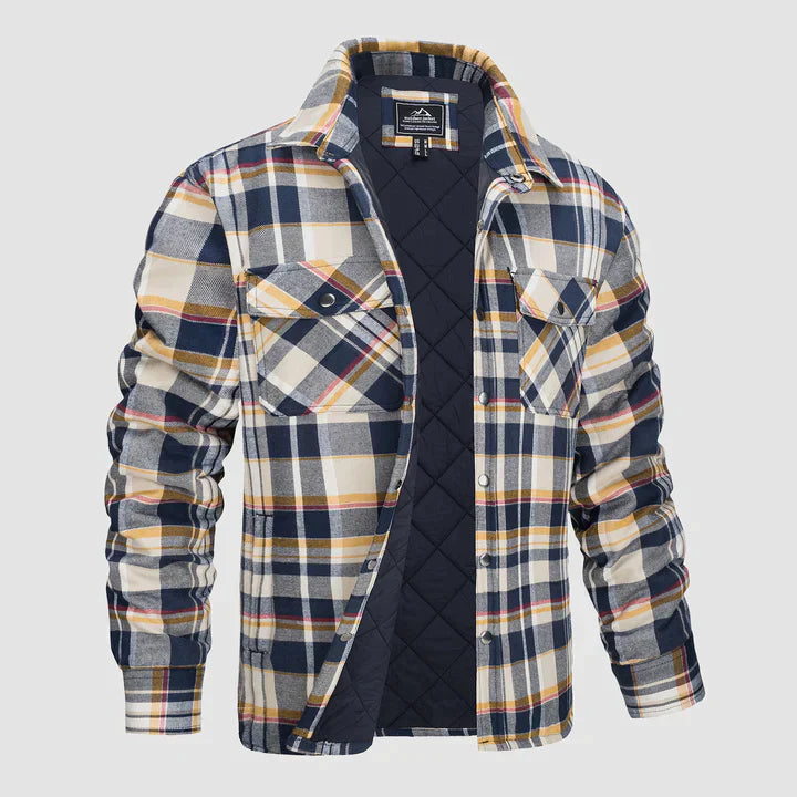 Flanellskjortjacka för män Långärmad quiltad fodrad rutig kappa Button down tjocka ytterkläder för vintern