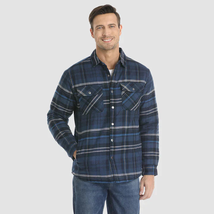 Flanellskjortjacka för män Långärmad quiltad fodrad rutig kappa Button down tjocka ytterkläder för vintern