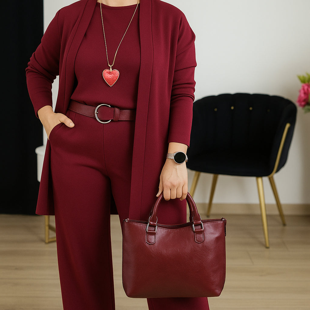🔥Mest populärt🔥Hemkomfort + Business Elegance Lång kofta, topp och byxor, 3-delat set👚