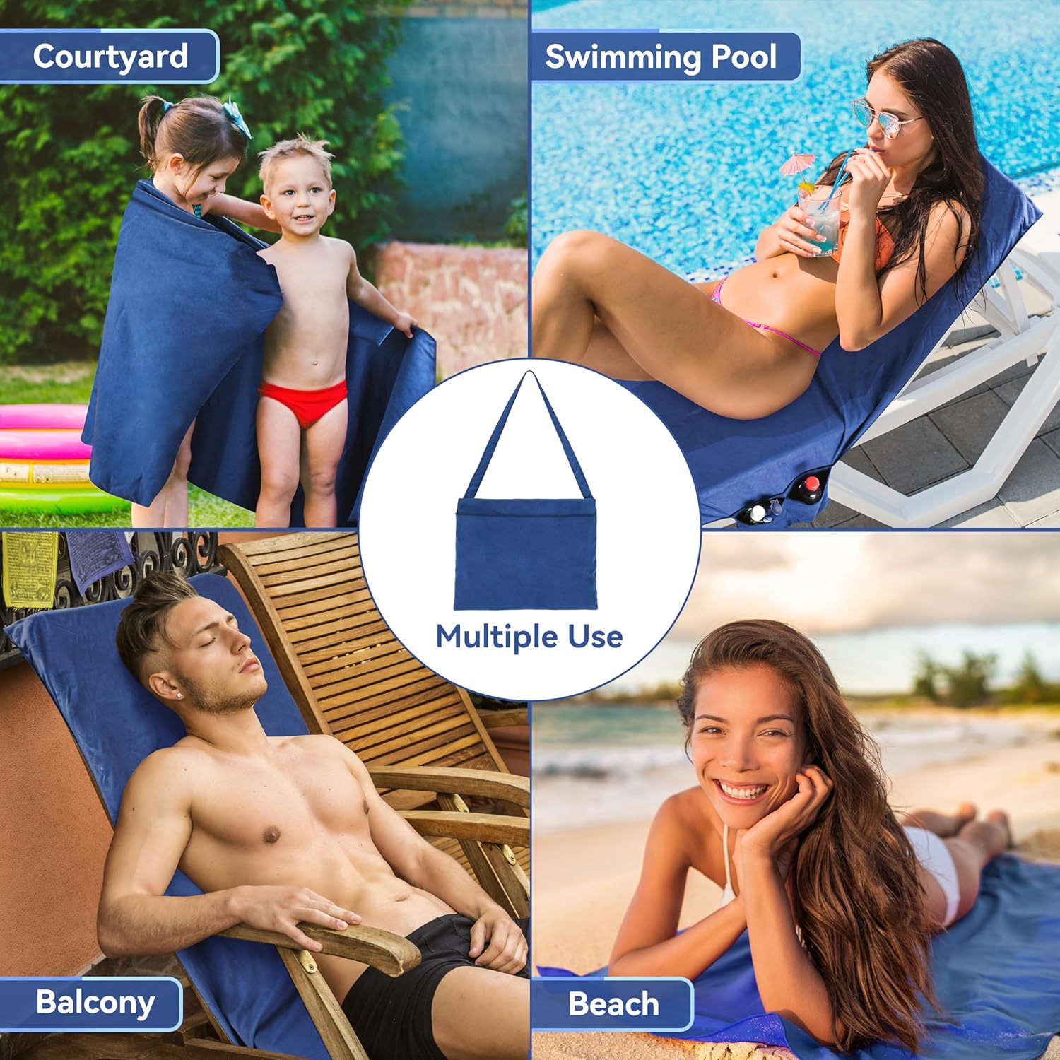 🌊Sun Lounger Handduk i väska med förvaringsfickor🌞