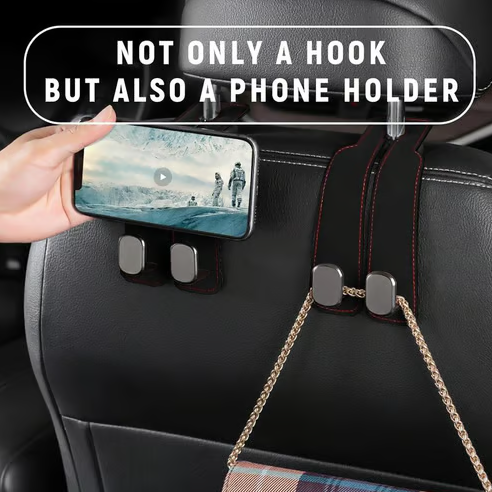 🔥🚗Oppbevaringskrok i Alcantara til bilseteryggen 💥Dobbel krokholder for praktisk oppbevaring