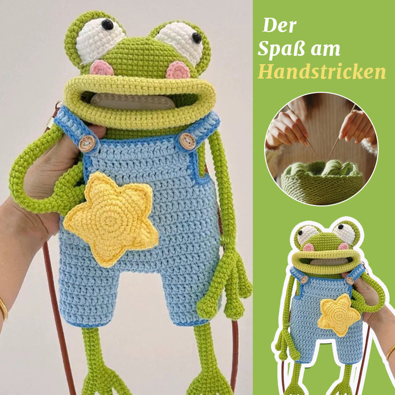 DIY-virkad axelväska med stor grodmun