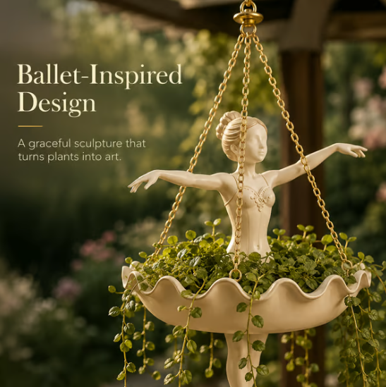 💃 Hengende blomsterpotte med ballettdansermotiv – 🌿Elegant hagedekor til veranda og uteplass