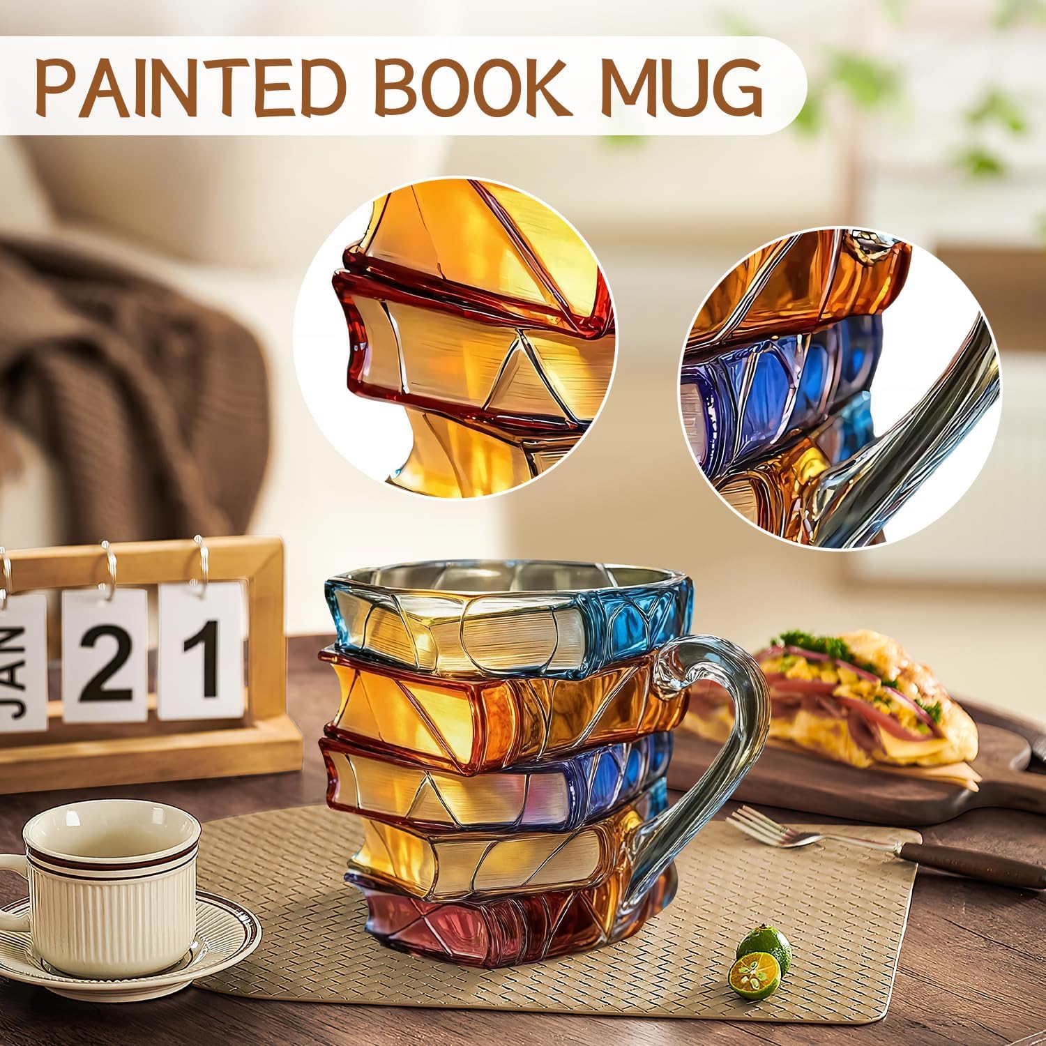 📚 3D-målad bokmugg – Unik glaskaffekopp för läsare och bokälskare🍵
