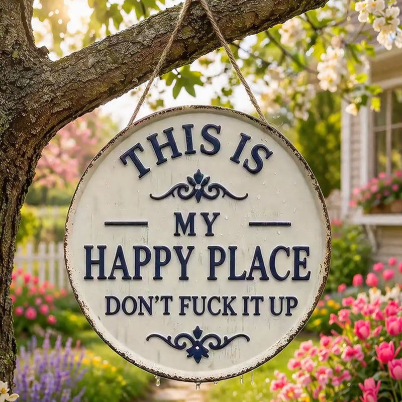✨Happy Place – Vintage metallskylt med iögonfallande motiv-✨3% rabattkupongkod - FEN3