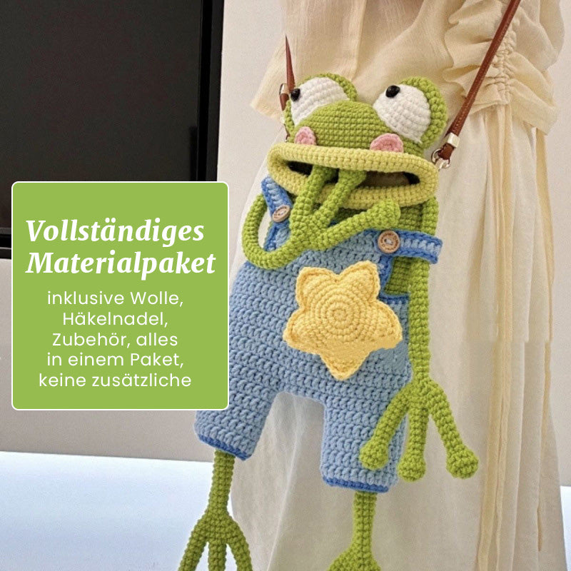 DIY-virkad axelväska med stor grodmun
