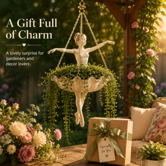 💃 Hengende blomsterpotte med ballettdansermotiv – 🌿Elegant hagedekor til veranda og uteplass