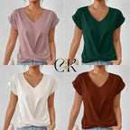💥STOR REA👚Elegant kortärmad T-shirt med vriden V-ringning