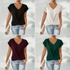 💥STOR REA👚Elegant kortärmad T-shirt med vriden V-ringning