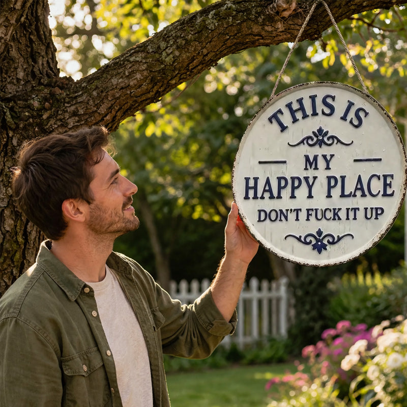 ✨Happy Place – Vintage metallskylt med iögonfallande motiv-✨3% rabattkupongkod - FEN3