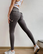 Sexiga stretchleggings med ficka för kvinnor Fitness Träningsbyxor