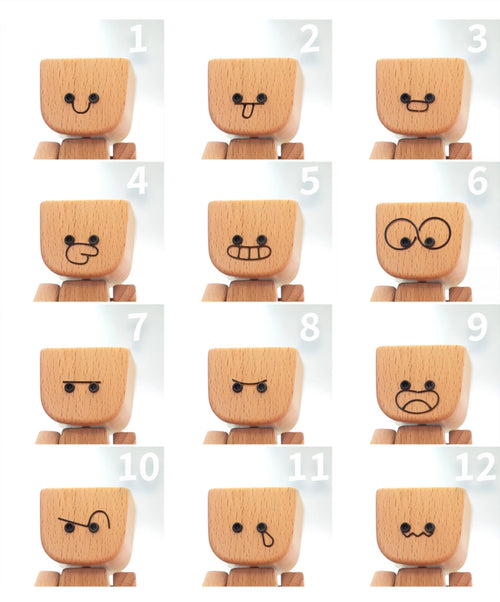 Charmante kleine Holzfigur, die mit 12 magnetischen Ausdr\xc3\xbccken schwankt - 1 St\xc3\xbcck / Enth\xc3\xa4lt 12 Gesichter