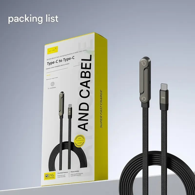⚡2-i-1 osynlig laddningskabel – 240W snabbladdningskabel med inbyggt telefonstativ