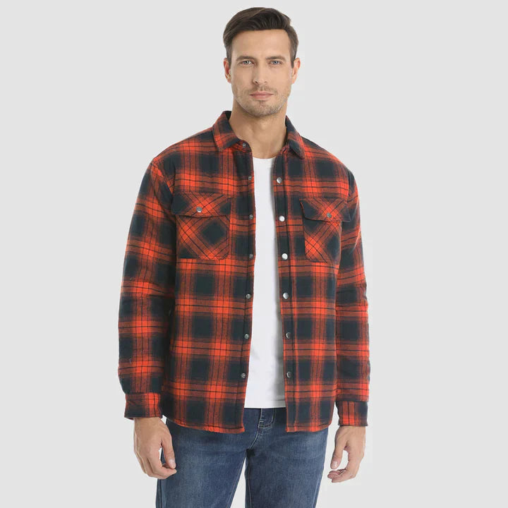 Flanellskjortjacka för män Långärmad quiltad fodrad rutig kappa Button down tjocka ytterkläder för vintern