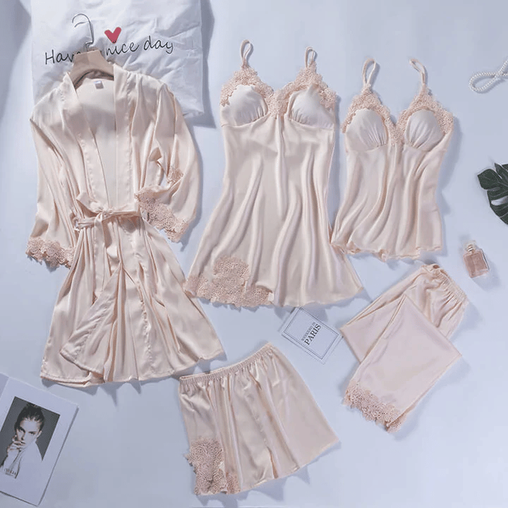 🔥🌹Specialerbjudanden för sommaren💕Sexigt nattlinne i fem delar av issilke för kvinnor