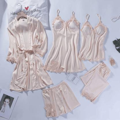 🔥🌹Specialerbjudanden för sommaren💕Sexigt nattlinne i fem delar av issilke för kvinnor