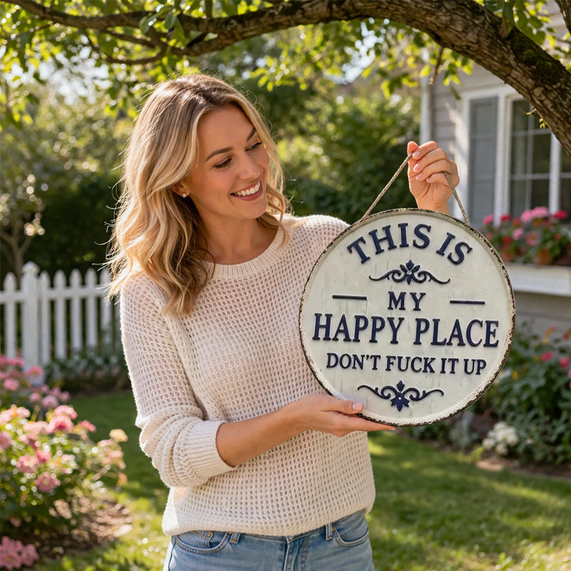 ✨Happy Place – Vintage metallskylt med iögonfallande motiv-✨3% rabattkupongkod - FEN3