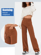 ⏳Högelastiska byxor med flera fickor/Solid color casual straight multi-pocket high elastic pants