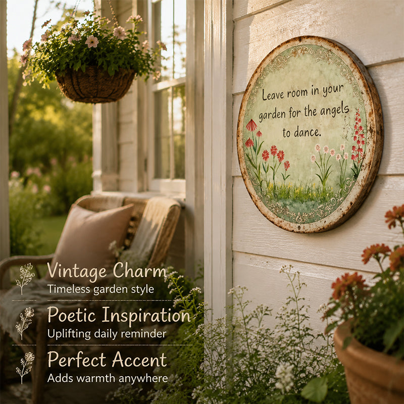 ✨ Handcrafted Angel Dance round metal sign, vintage cottage garden wall decoration gift