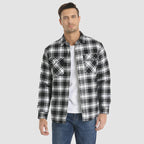 Flanellskjortjacka för män Långärmad quiltad fodrad rutig kappa Button down tjocka ytterkläder för vintern
