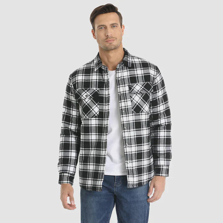 Flanellskjortjacka för män Långärmad quiltad fodrad rutig kappa Button down tjocka ytterkläder för vintern