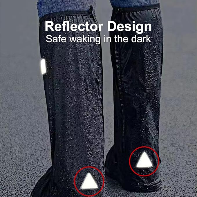 Vanntette gummistøvler med sklisikre glidelåser og refleksdetaljer. Robuste, gjenbrukbare gummistøvler som passer for menn og kvinner.