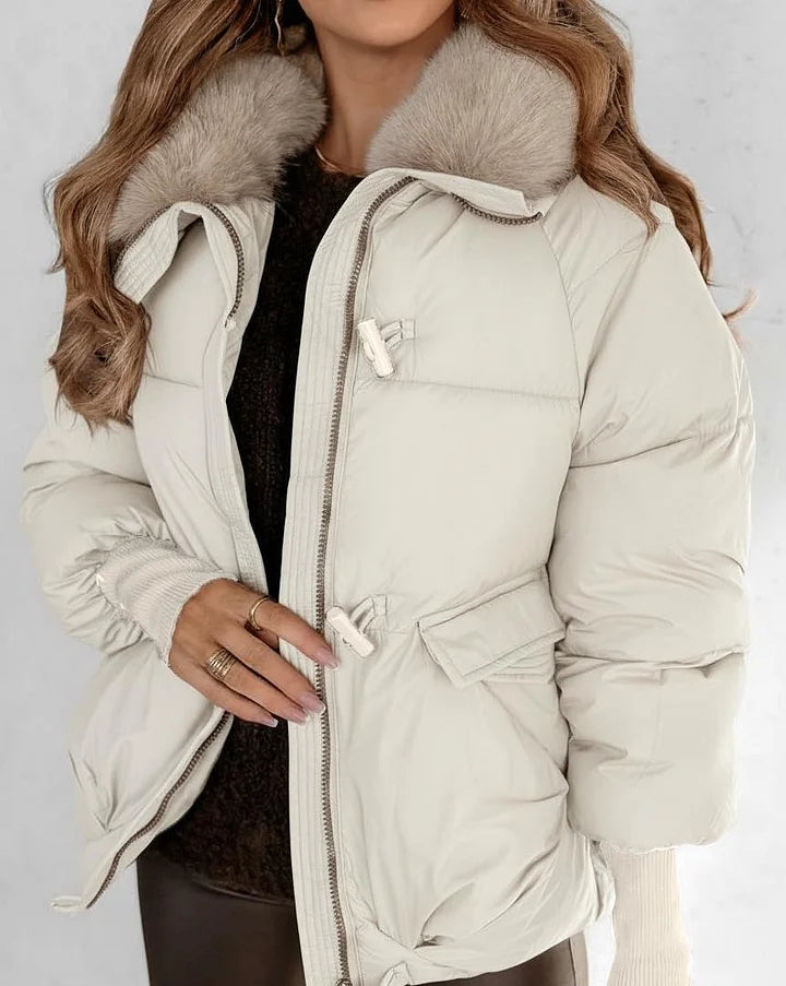 🔥Heta erbjudanden - Snygg kort dunjacka med fluffig krage för kvinnor