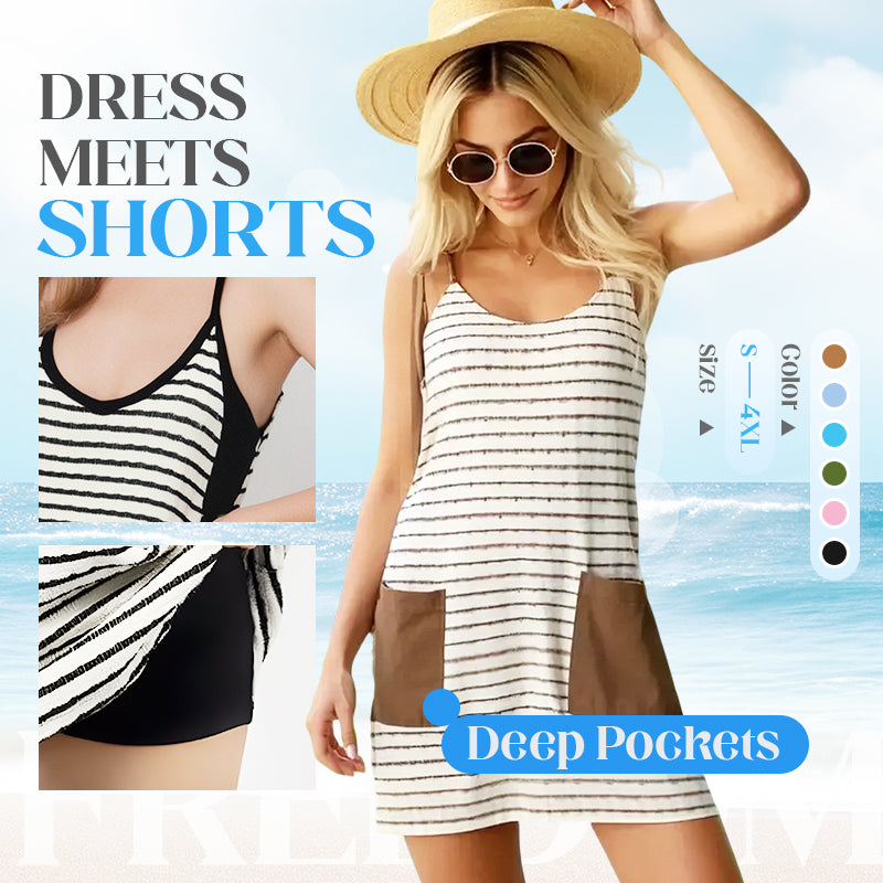 2 ST = FRAKTFRI LEVERANS🔥2025 SOMMAR NY TYP 50% RABATT🎁Ärmlös sommarklänning med shorts för kvinnor