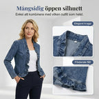 🧥 50 % RABATT NÅ! 🌸 Damedongerijakke med rysjer og åpen front – Lett og feminin – Allsidig og elegant 👗
