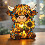 🌻Salg 49 % RABATT - 🐮Kreativ høylandsku med solsikke og LED-nattlys