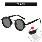 Adjustable Tint Rounded Polarized Lenses Retro Sunglasses - Black