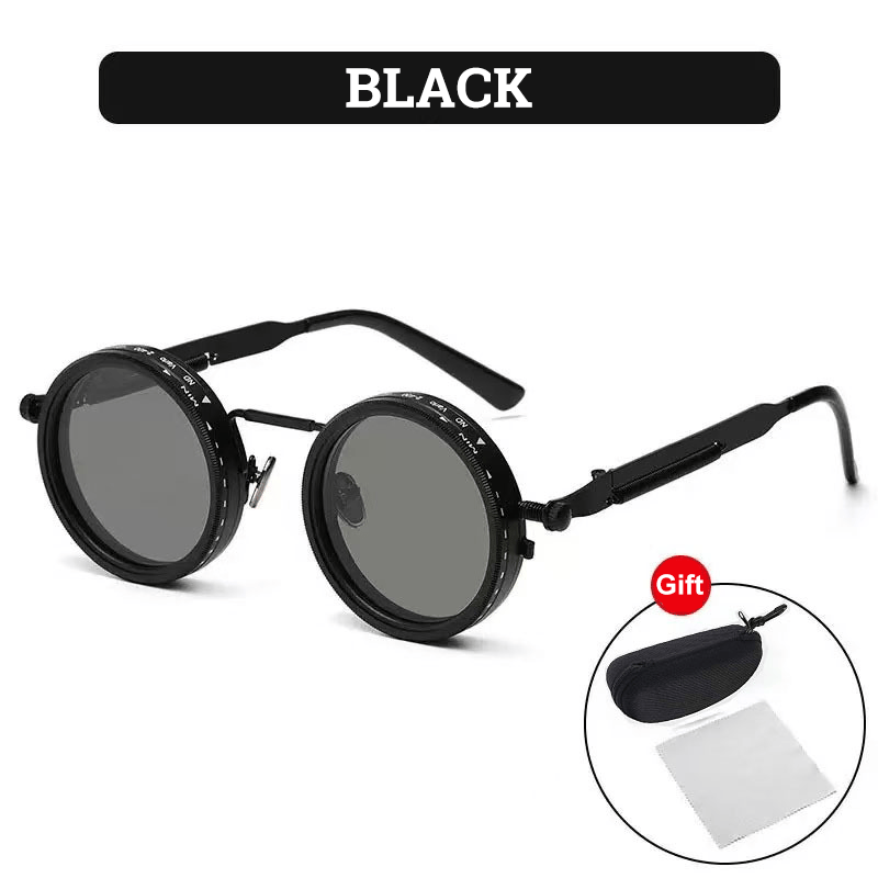 Adjustable Tint Rounded Polarized Lenses Retro Sunglasses - Black