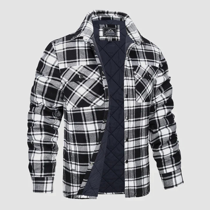 Flanellskjortjacka för män Långärmad quiltad fodrad rutig kappa Button down tjocka ytterkläder för vintern