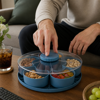 Roterende snackbrett med rom – Roterende serveringsfat for snacks og søtsaker