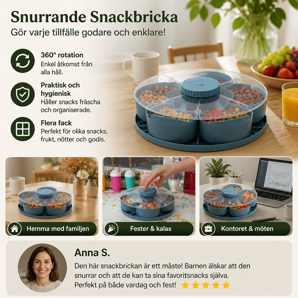 Roterende snackbrett med rom – Roterende serveringsfat for snacks og søtsaker