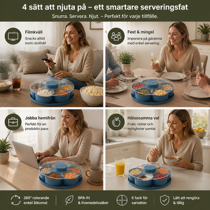 Roterende snackbrett med rom – Roterende serveringsfat for snacks og søtsaker