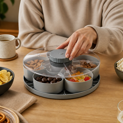 Roterende snackbrett med rom – Roterende serveringsfat for snacks og søtsaker