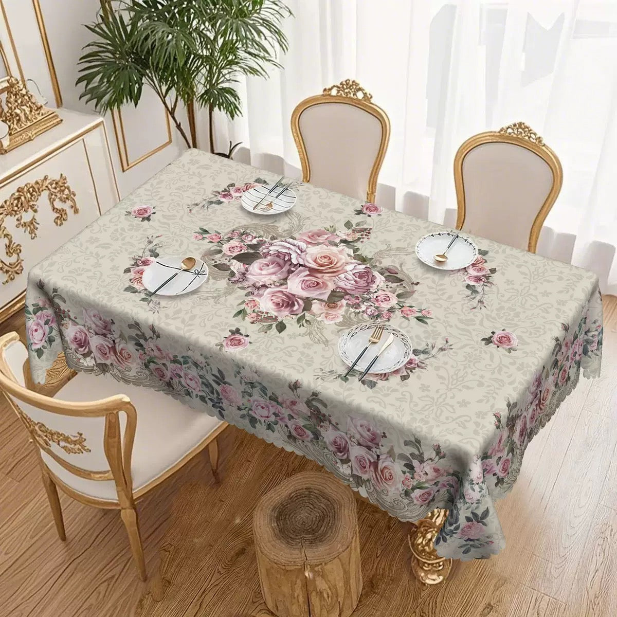 📢📢50 % rabatt – Mexikansk blommig duk med festongkant 🌸✨ Exotisk elegans och fläcktålighet!