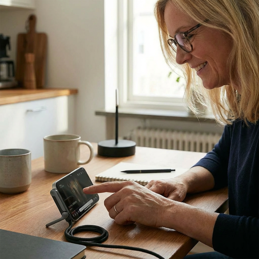 2-i-1 vikbar snabbladdningskabel och telefonställ