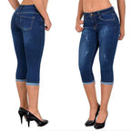 ✅ "2 ST = FRAKTFRIET" Slitna capris-jeans med upprullad fåll