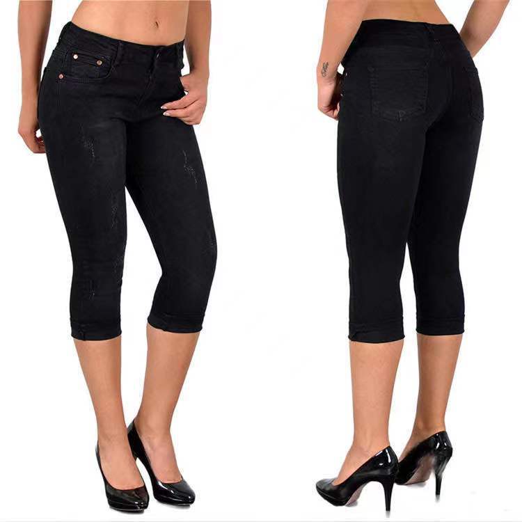 ✅ "2 ST = FRAKTFRIET" Slitna capris-jeans med upprullad fåll