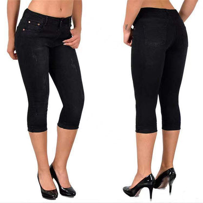 ✅ "2 ST = FRAKTFRIET" Slitna capris-jeans med upprullad fåll